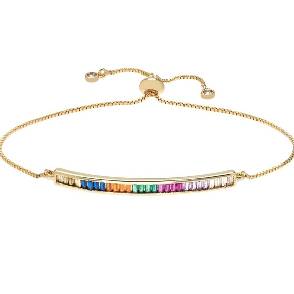 Goldtone Multi Colored Cubic Zirconia Bar Adjustable Bracelet - Picture 1 of 1